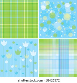 Vector background flowers and lines blue and green