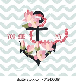 Vector background with flowers magnolia and anchor 