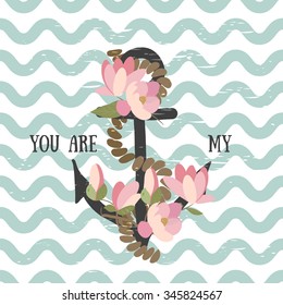 Vector background with flowers magnolia  and anchor 