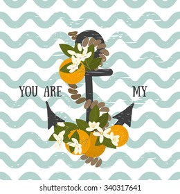 Vector background with flowers orange and anchor 