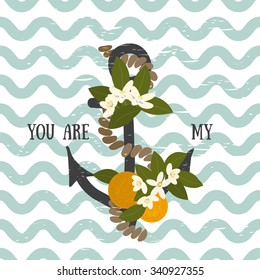 Vector background with flowers orange and anchor 