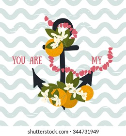 Vector background with flowers orange and anchor 