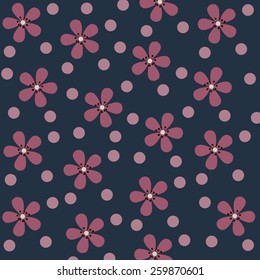 Vector background with flowers and polka dots