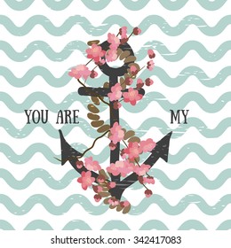 Vector background with flowers Sakura and anchor 