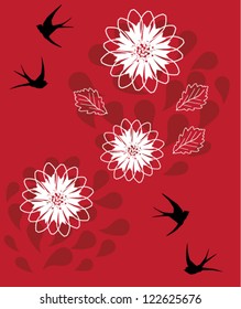 vector background with flowers and swallows for valentine day