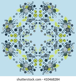 Vector background with flowers.Stylized illustration. Ornament with rustic folk motifs