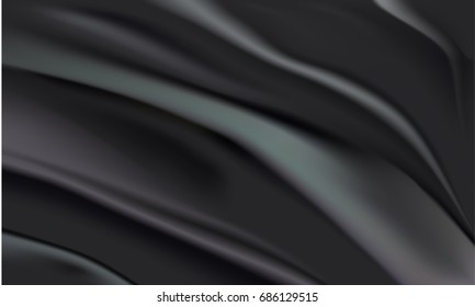 Vector background of flowing black fabric with folds