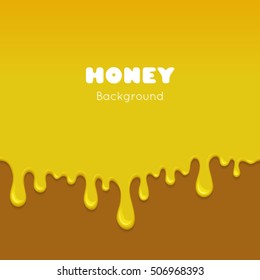Vector background with flowing down honey. Illustration of gold sticky liquid drip and flow. Splash of sweet yellow orange syrup, caramel, paint or oil. Abstract seamless pattern.