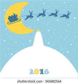 Vector background with flying Santa.