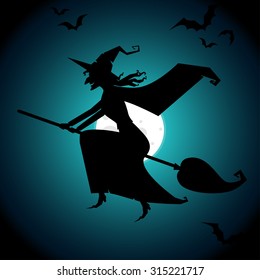 vector background with a flying witch