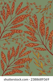 vector background with foliage pattern,color, detailed, for textile cards or packaging