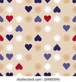 Vector background with folk ornaments and hearts