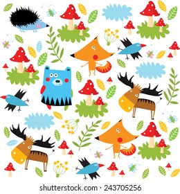 Vector background with forest animals