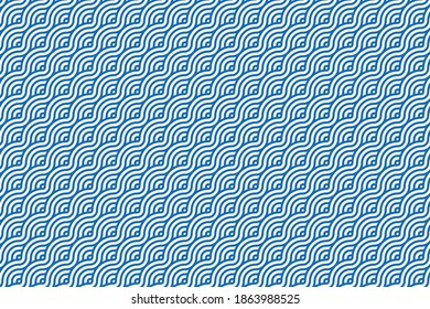 Vector background in the form of blue Japanese waves on a white background