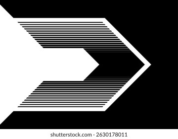 Vector background in the form of a Strict Vector arrow with parallel lines. Modern striped design element. Direction indicator, navigation, Sports Pattern. Game. accent