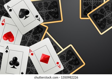 Vector background with four aces and playing cards, abstract illustration of casino banner