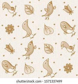 Vector background with four colorful birdies drawn in cartoon style. Doodles. Birds characters. 