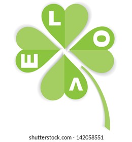 vector background with four leaf clover and love word isolated on white background, st. patrickÃ?Â´s day or valentine card