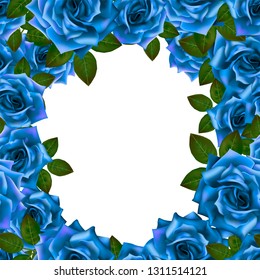 Vector background frame with blue roses and place for text.