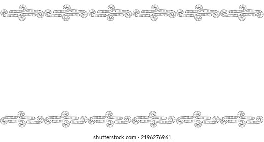 Vector background, frame, border from outline candy cane. Horizontal top and bottom edging, decoration on theme sweet New Year and Christmas. For greeting cards, invitations, xmas design