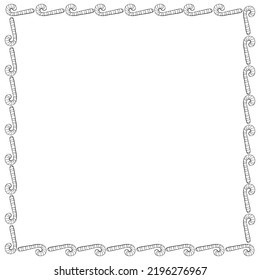 Vector background, frame, border from outline candy cane. Contour edging, decoration on theme sweet New Year and Christmas. For greeting cards, invitations, xmas design