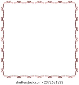 Vector background, frame, border from red candy cane. Bright edging, decoration on theme sweet New Year and Christmas. For greeting cards, invitations, xmas design