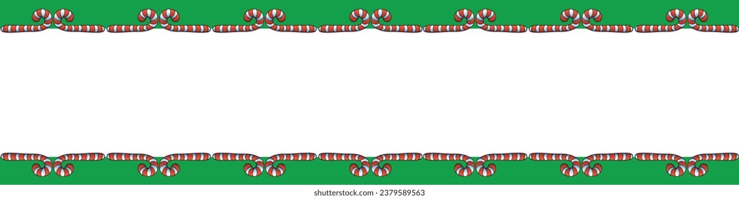 Vector background, frame, border from red candy cane. Horizontal top and bottom edging, decoration on theme sweet New Year and Christmas. For xmas design