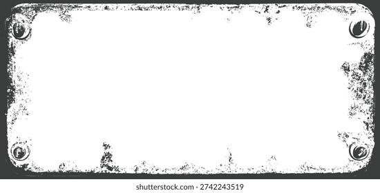 A vector background or frame in a grunge, urban, or steampunk style featuring an iron or copper sign bolted to a wall. Suitable for computer games, street art posters, and banners.