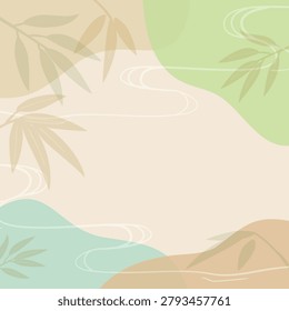 Vector background frame illustration decorated with bamboo branches and leaves, Asian healing nature.