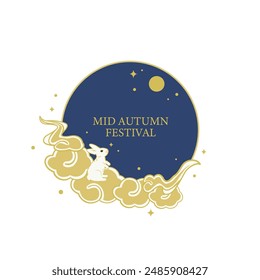 Vector background frame illustration for Mid-autumn festival, full moon and rabbit.