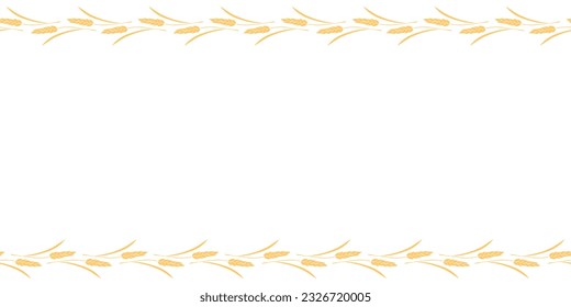 Vector Background, frame made of golden wheat or rye ears in flat style. Horizontal top and bottom edging, border, decoration on theme of bakery products, flour, harvest, thanksgiving