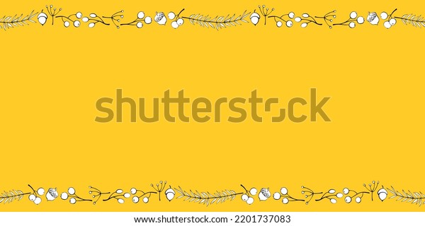 Vector\
background, frame made of outline twigs, berries, acorns on edges.\
Horizontal top and bottom edging, border, template for seasonal\
design, thanksgiving theme and happy\
fall