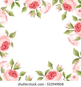 Vector Background Frame Pink Roses Green Stock Vector (Royalty Free ...