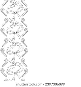 Vector background, frame, side border from Christmas symbols. Vertical edging, decoration on theme New Year and Christmas. For greeting cards, invitations, xmas design