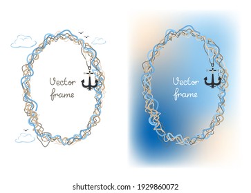 Vector background and frame template with place for text from different lines with anchor decoration. Hand drawn lines for banner, postcard, social media wallpaper.