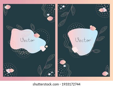Vector background and frame template with place for text in simple modern style with sprig of leaves. Hand drawn line wedding invitations or greeting cards, social media wallpapers.