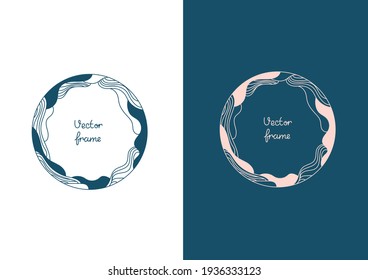 Vector background and frame template with place for text in a simple modern style made from lines and leaves. Hand drawn lines for wedding invitations or greeting cards, social media wallpapers.