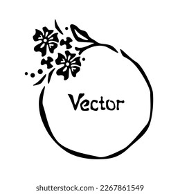 Vector background and frame template with place for text in simple modern abstract style with leaves and flowers. Hand drawn line art for tattoo, postcard or social media wallpaper