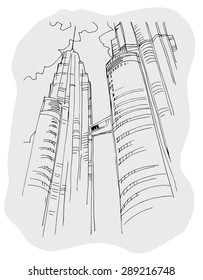 Vector background with freehand drawings of city