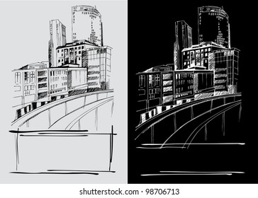 Vector background with freehand drawings of city