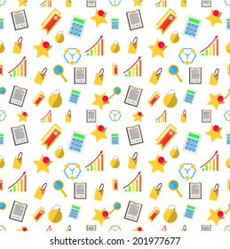 Vector background for freelance and business. Seamless vector pattern with colored small icons for freelance or business on white background.