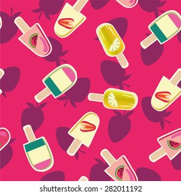 Vector  Background of Fruit ice-creams, Seamless pattern  - Illustration.