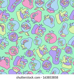 Vector  background with fruits and flowers.Seamless pattern can be used for wallpapers, pattern fills, web page background,surface textures.Bright children's cartoon  fruits and flowers.