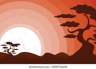 Vector Background Full Moon Landscape