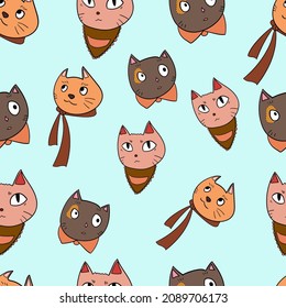 vector background - funny faces of cats 