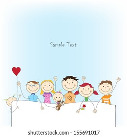 Vector Background with Funny Happy waving Kids 