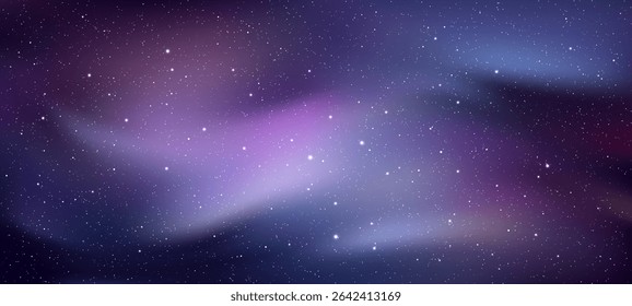 Vector background of galaxy and night sky with stars. Cosmic nebula with stardust. Astrological wallpaper for astronomy and universe concept.