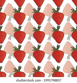 Vector background garden strawberries, berry flowers, berries fruits. Seamless pattern background