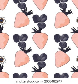 Fresas del jardín de fondo vectorial, flores de baya, frutas de bayas. Fondo de patrón sin problemas