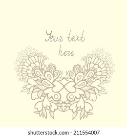 Vector background with garland of flowers, leaves and hearts. Invitation and greeting card for wedding. Romantic abstract illustration with place for text.  Floral frame with hearts. 